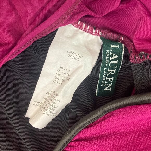Lauren Ralph Lauren Ruffle Ruched One Piece Swimsuit 16 Fuchsia Pink Slimming - Picture 5 of 14